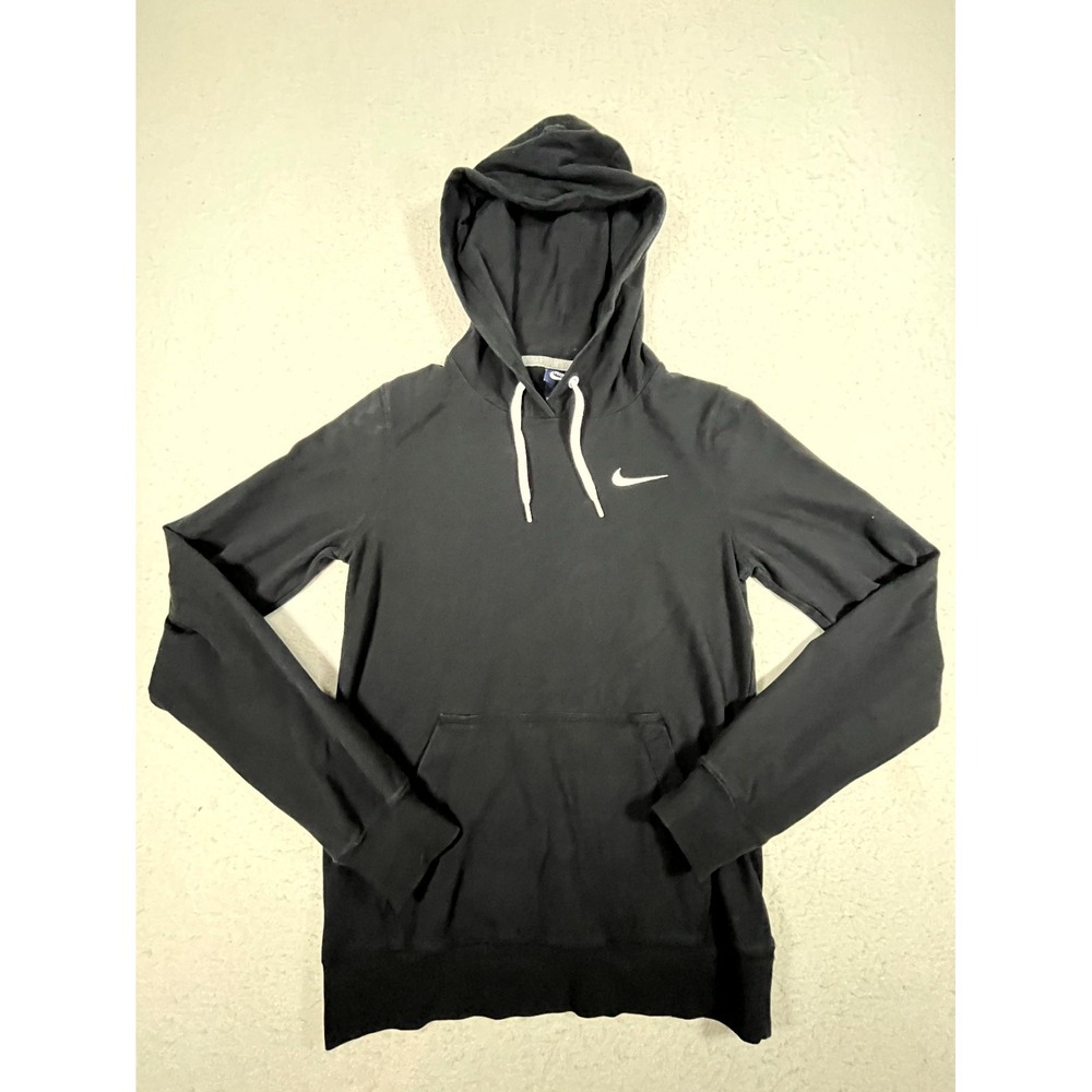 Nike Hoodie Womens XS Black Cotton Stretch Swoosh Logo Fleece Lined Drawstring